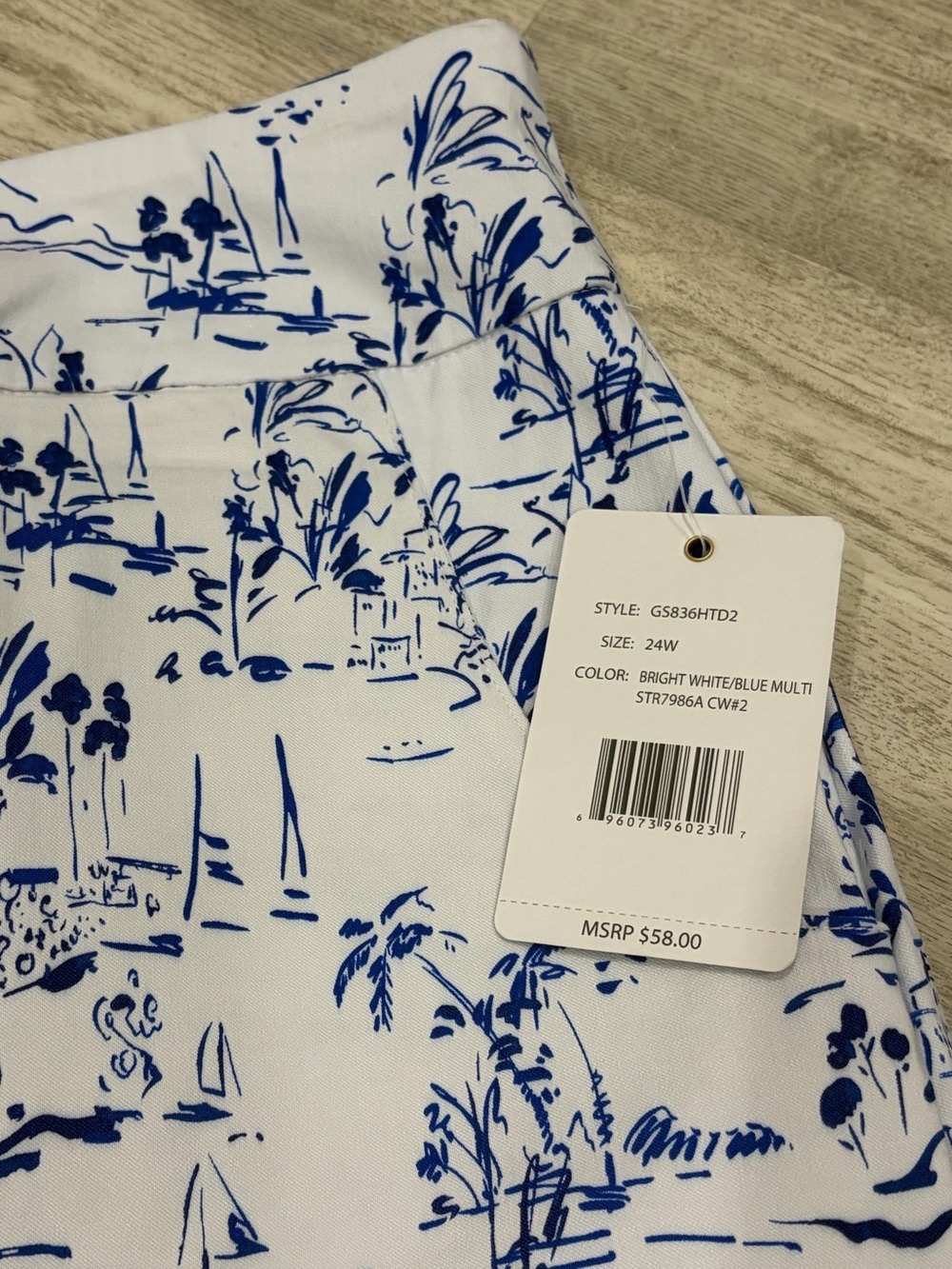 NWT Zac & Rachel blue and white print skirt pockets 24W